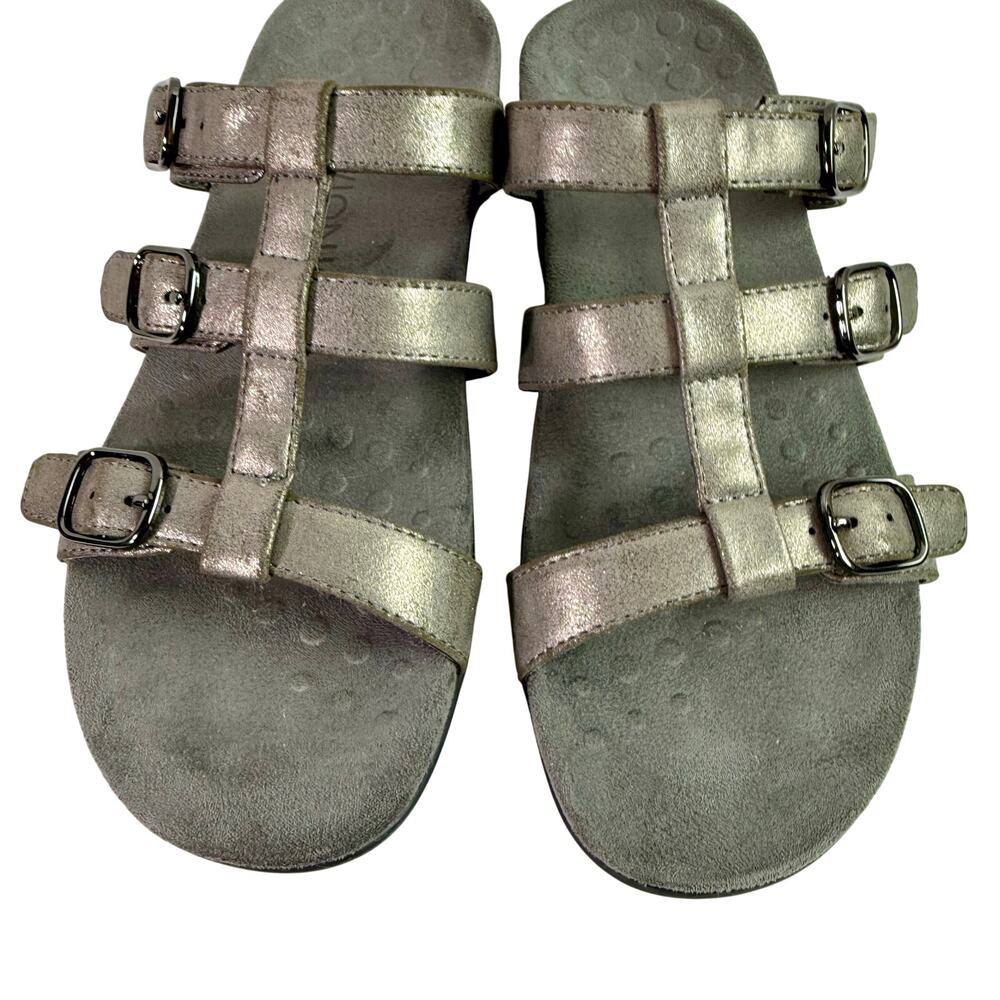 Vionic Women's 8 Pewter Gray Leather Strappy Slide On Comfort Sandals Walking - Picture 4 of 10